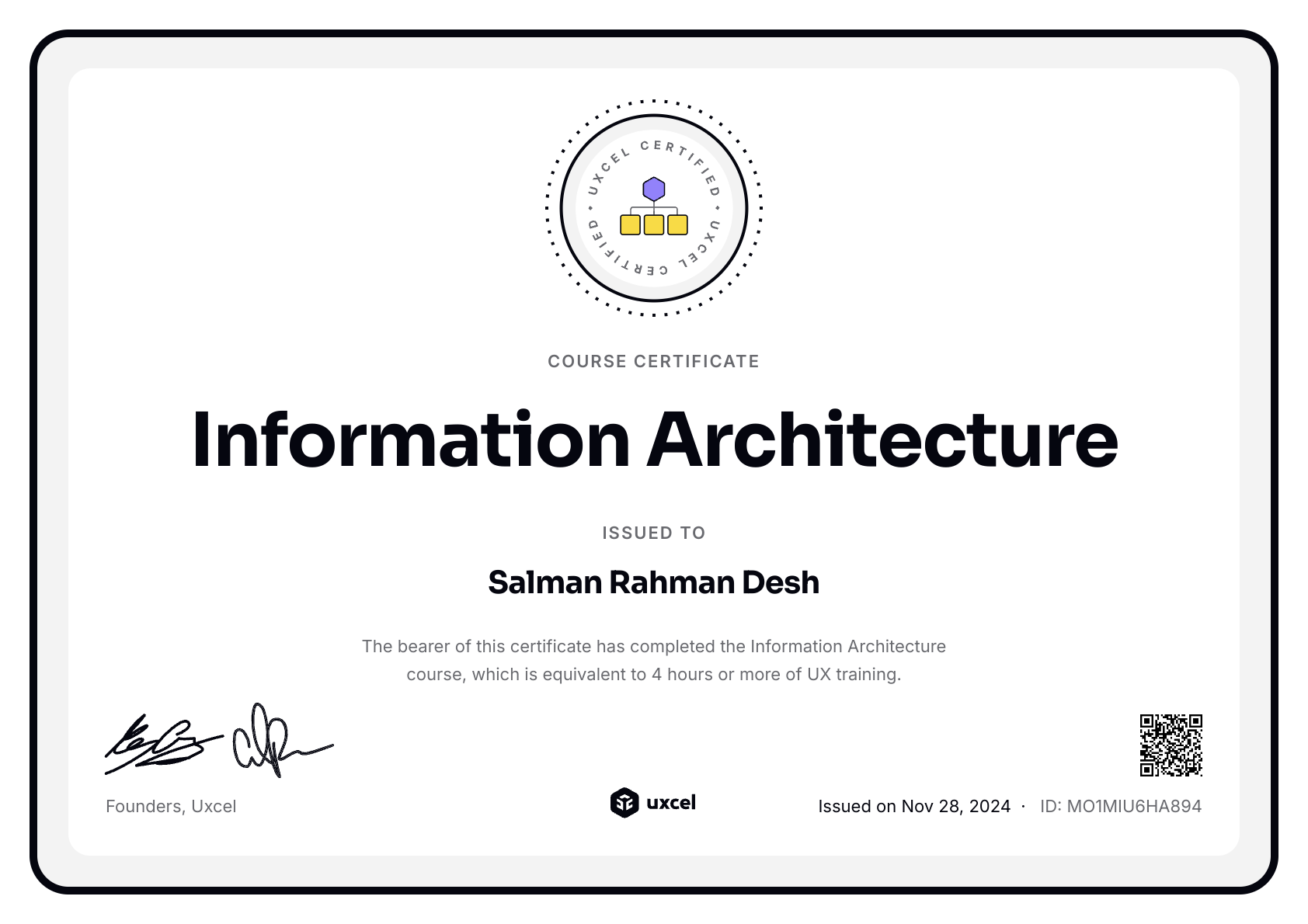 Salman Rahman Desh's certificate